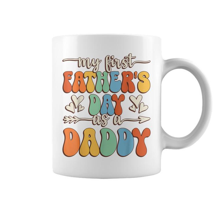 My First Father's Day As A Daddy Retro Groovy Father's Day Coffee Mug