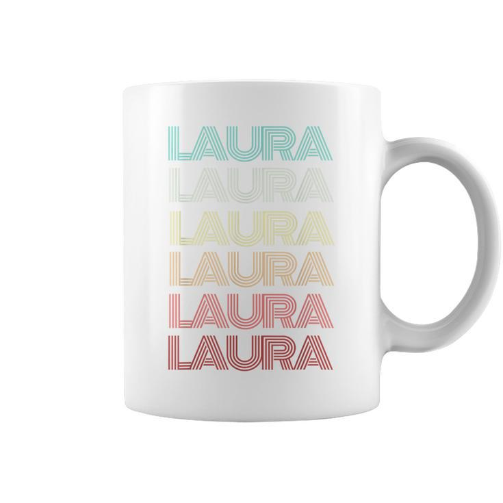 First Name Laura German Girl Purple Retro Nametag 80S Family Coffee Mug