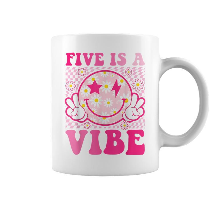 Five Is A Vibe 5Th Birthday Groovy 5 Years Old Smile Face Coffee Mug