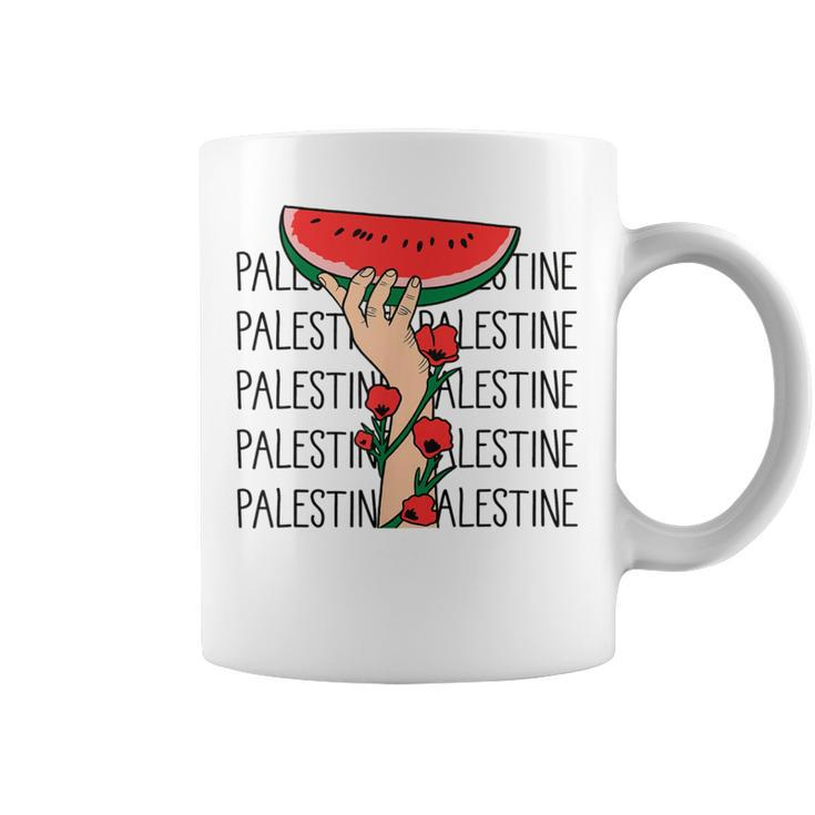 Floral Palestine Watermelon Map Free Palestine Coffee Mug