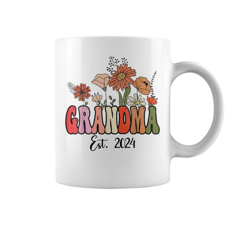 Flowers Groovy Retro Grandma Est 2024 Grandma To Be Coffee Mug