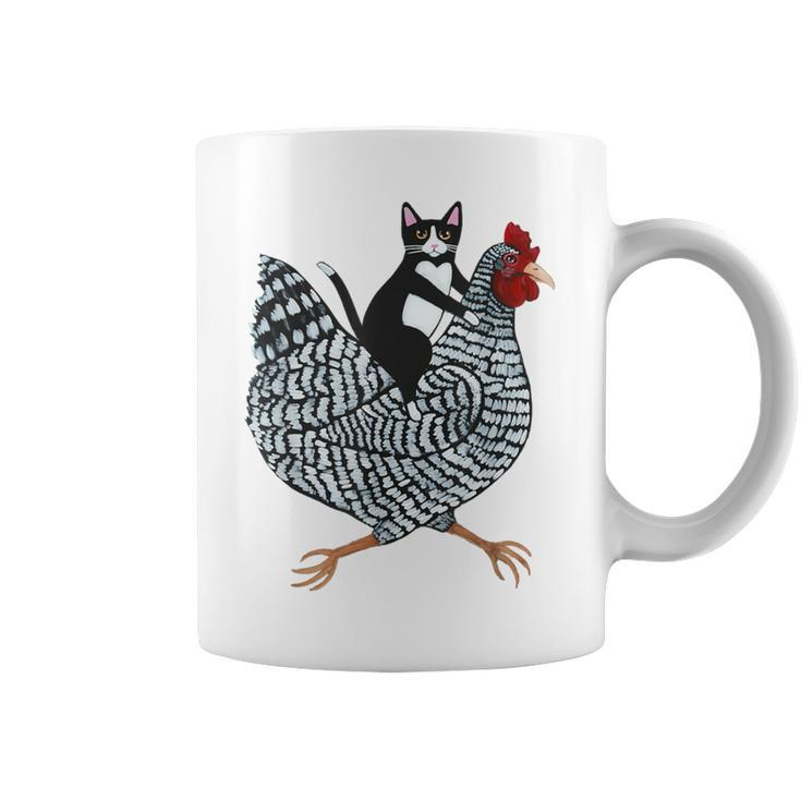 Cat Riding Chicken Tuxedo Cat On A Chicken Lover Coffee Mug