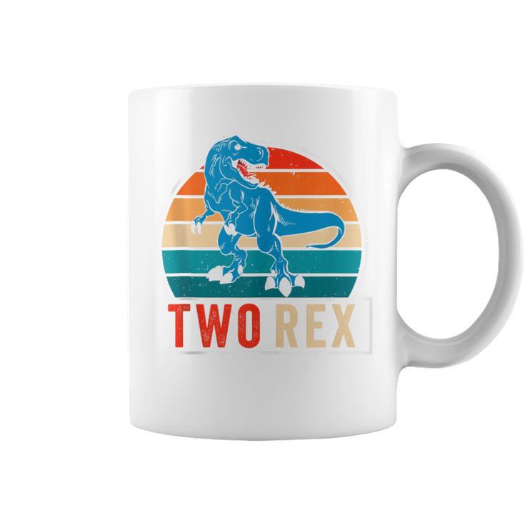 Dinausor Two Rex Retro Vintage Sunset 2 Year Old Trex Coffee Mug