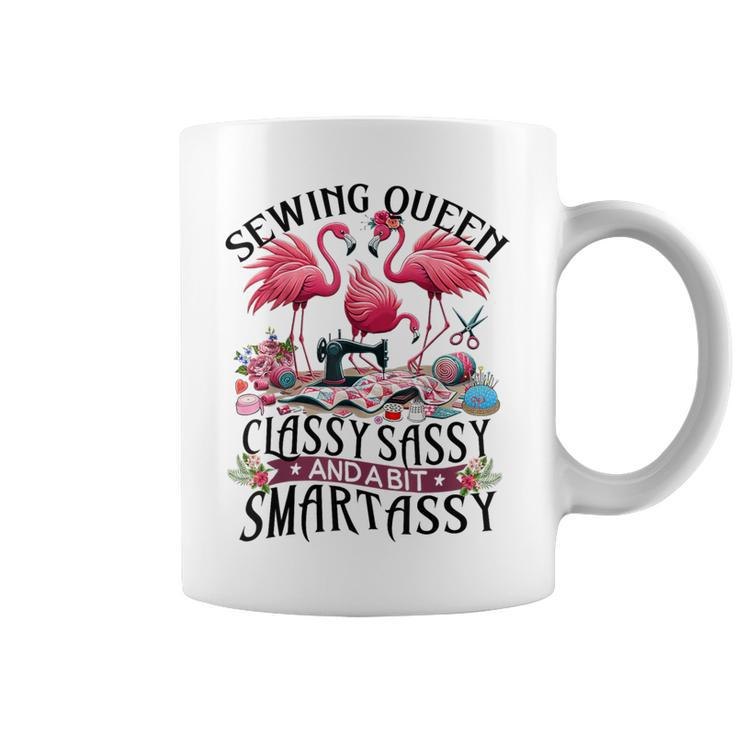 Sewing Queen Cute Flamingo Flowery Sewing Machine Coffee Mug