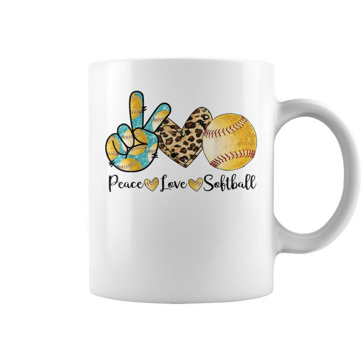 Girls Peace Love Softball Catcher Pitcher Cute Youth Women Coffee Mug