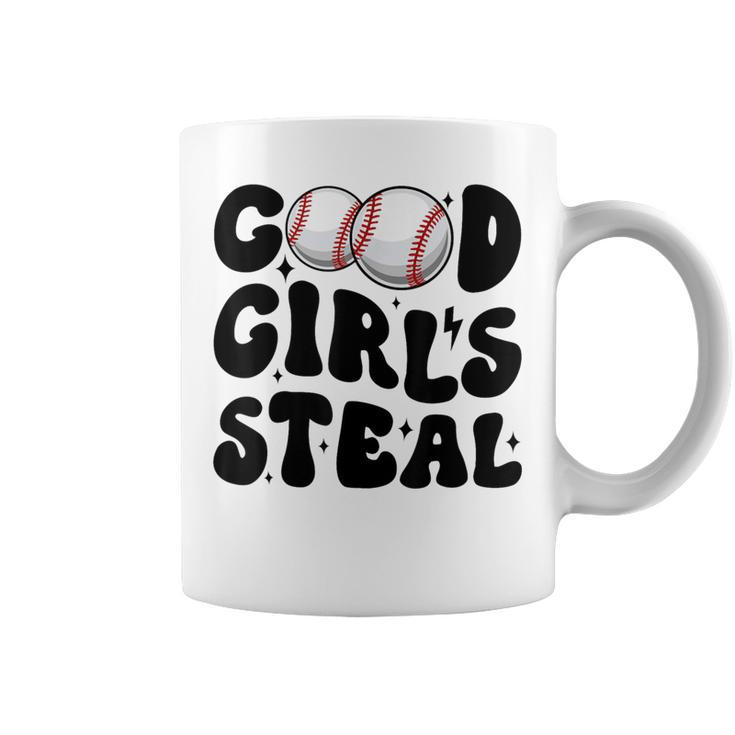 Good Girls Steal Groovy Retro Baseball Woman Girl Softball Coffee Mug