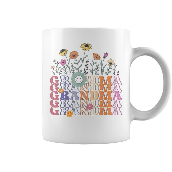 Grandma Flowers Groovy Retro Hippie Wildflower Mother's Day Coffee Mug