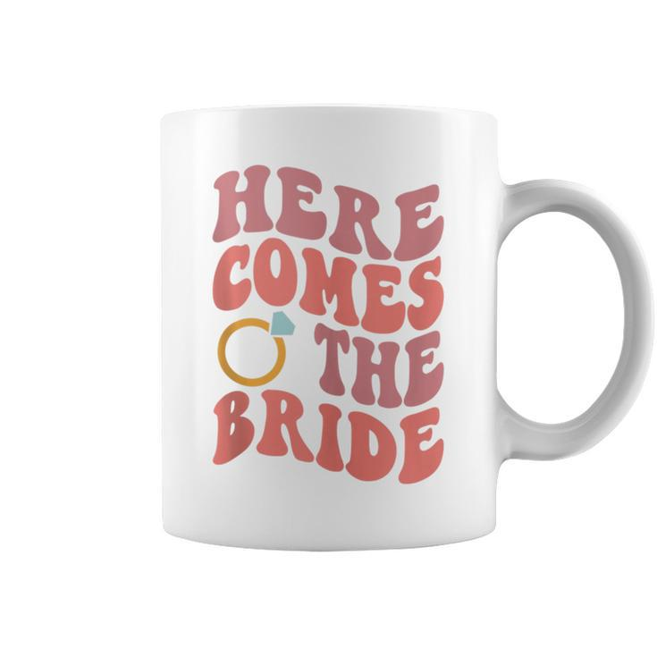 Groovy Boho Here Comes Bride Ring Engaged Mrs Bachelorette Coffee Mug