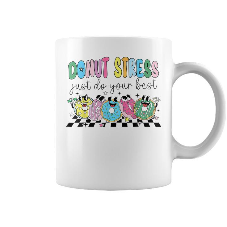 Groovy Donut Stress Just Do Your Best Retro Teacher Test Day Coffee Mug