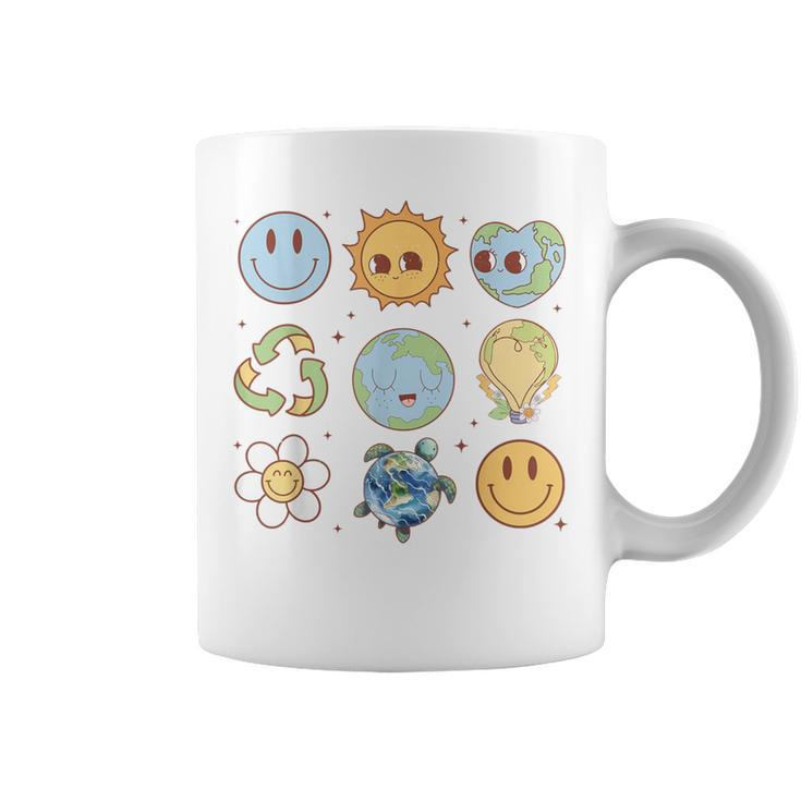 Groovy Earth Planet Hippie Smile Face Happy Earth Day 2024 Coffee Mug