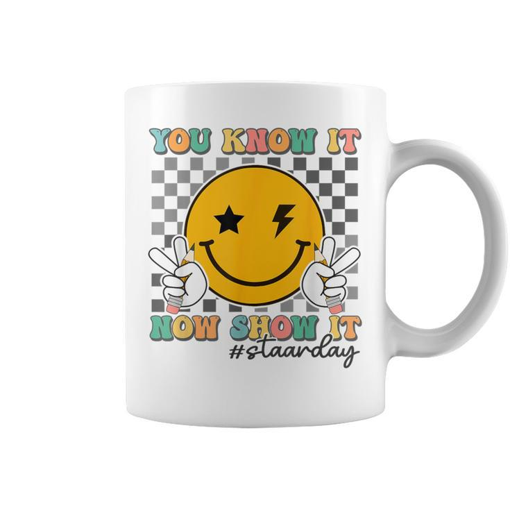 Groovy Smile Testing Day Teacher You Know It Now Show It Coffee Mug
