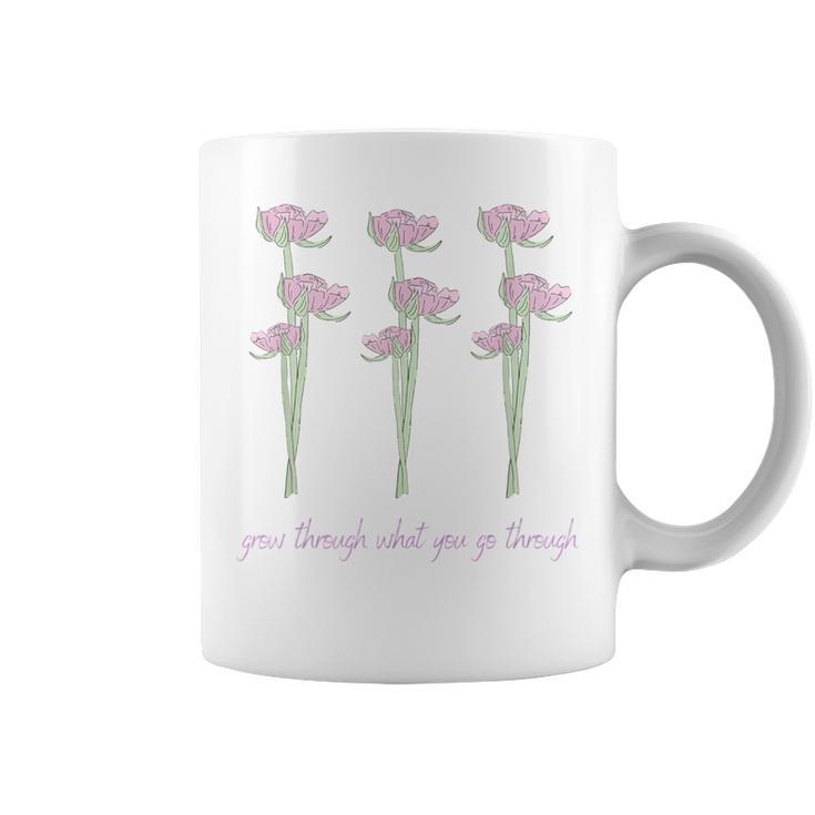 Grow Through What You Go Through Vintage Wildflower Poppy Coffee Mug