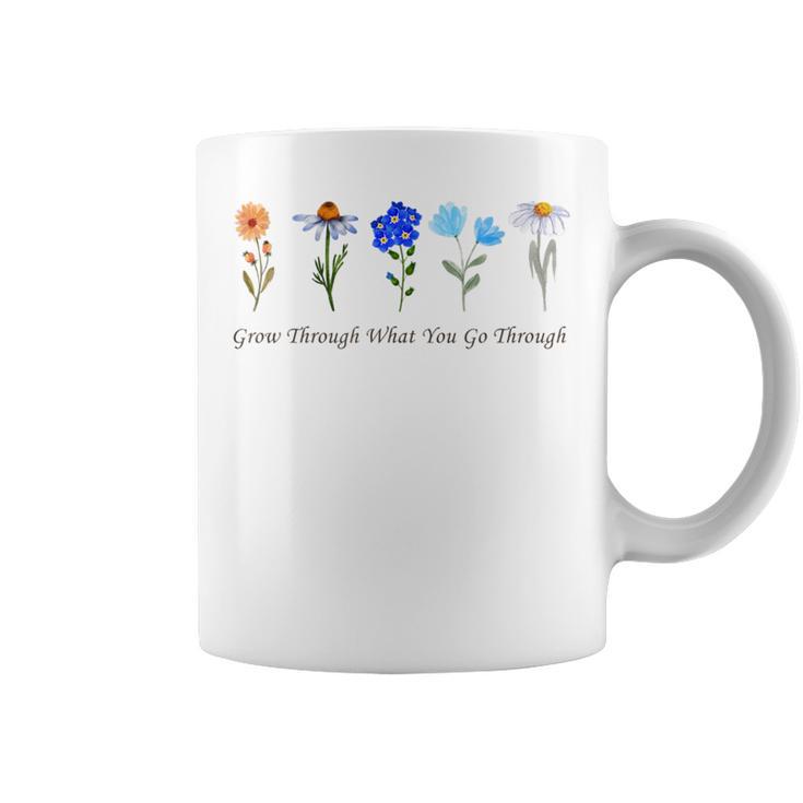 Grow Through What You Go Through Wildflower Sunflower Simple Coffee Mug