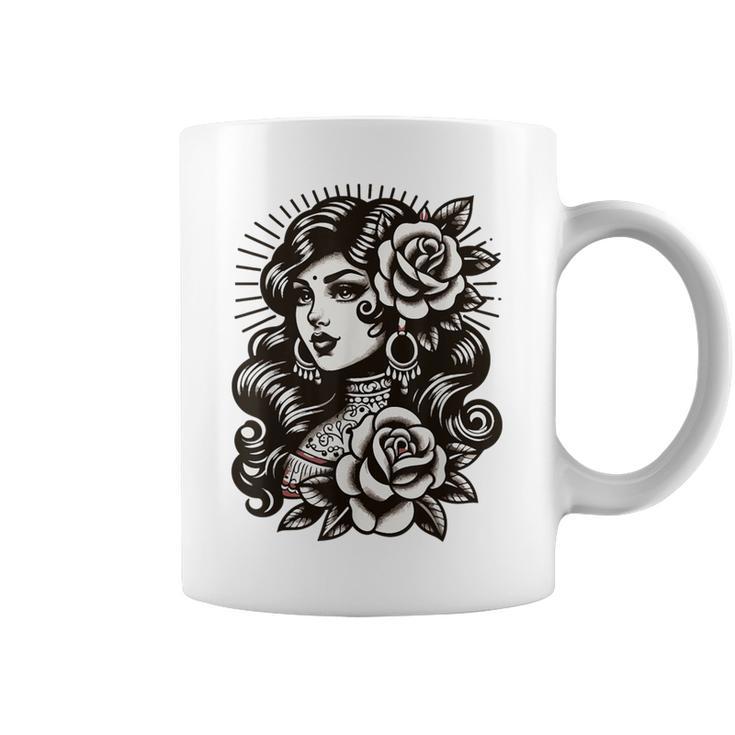 Gypsy Lady Vintage Tattoo Style Coffee Mug