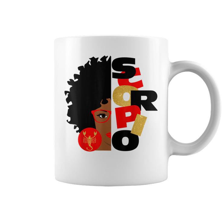 Half Face Scorpio Black Queen Birthday Zodiac Curly Hair Coffee Mug