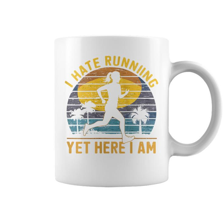 I Hate Running Yet Here I Am Vintage Sunset Running Marathon Coffee Mug