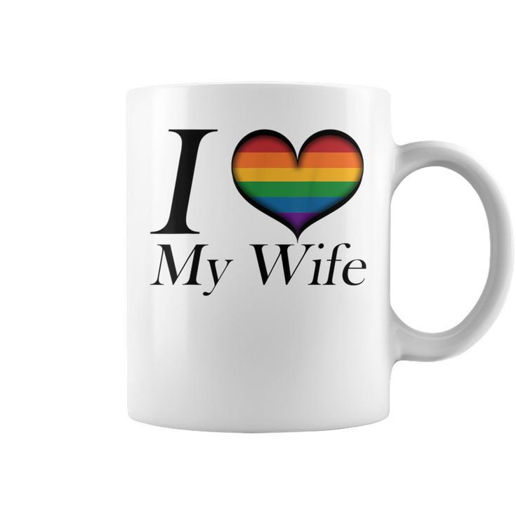I Heart My Wife Lesbian Pride Typography With Rainbow Heart Coffee Mug