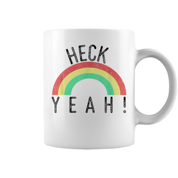 Heck Yeah Retro Style Rainbow Distressed Coffee Mug