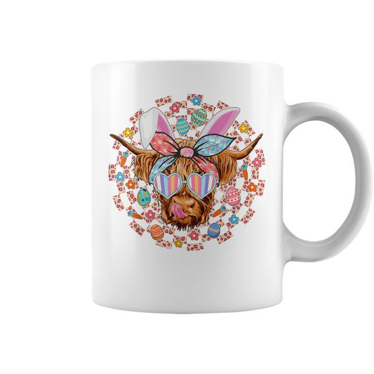 Highland Cow With Easter Eggs Bunny Ear Easter Day Cow Lover Coffee Mug