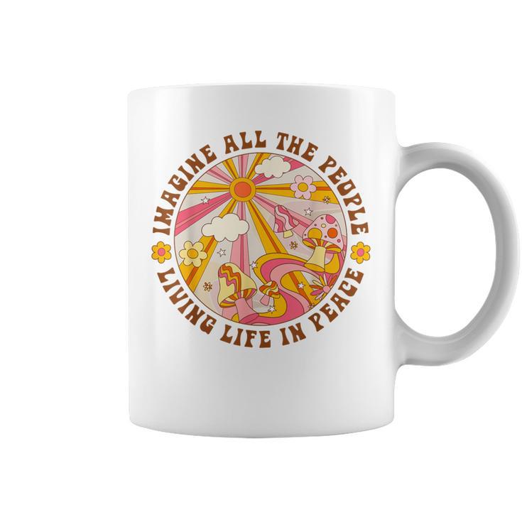 Hippie Imagine Living Life In Peace Sign Mushroom Retro 70S Coffee Mug