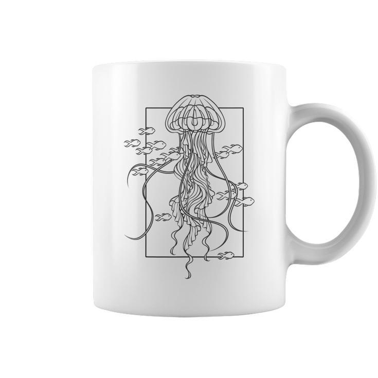 Graphic Jellyfish With Fishes In Sea Coffee Mug