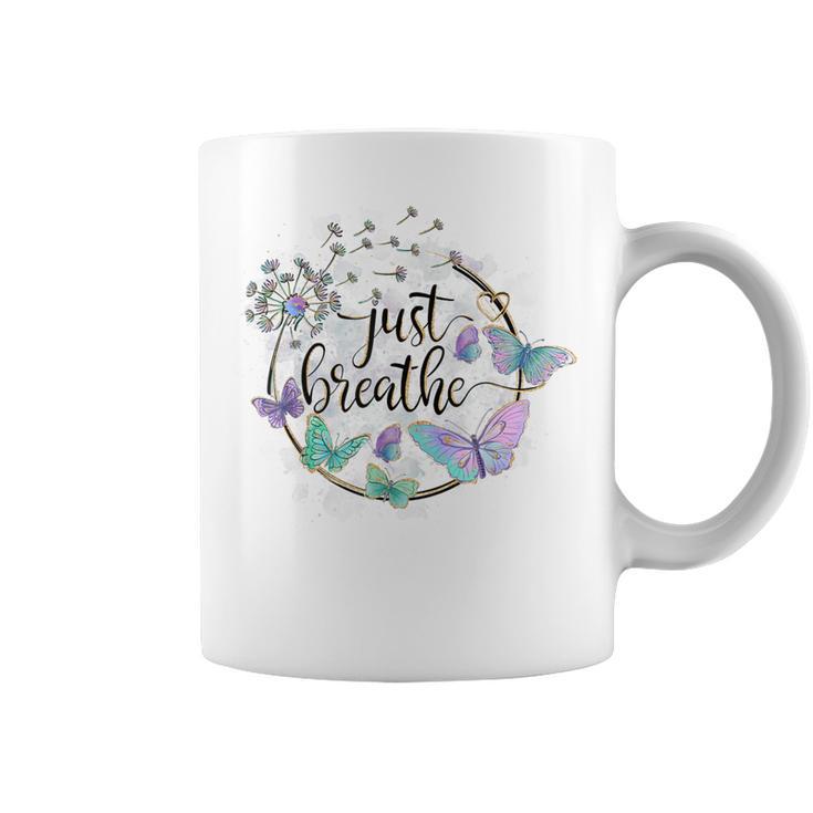 Just Breathe Dandelion Summer Wildflower Womens' Butterfly Coffee Mug