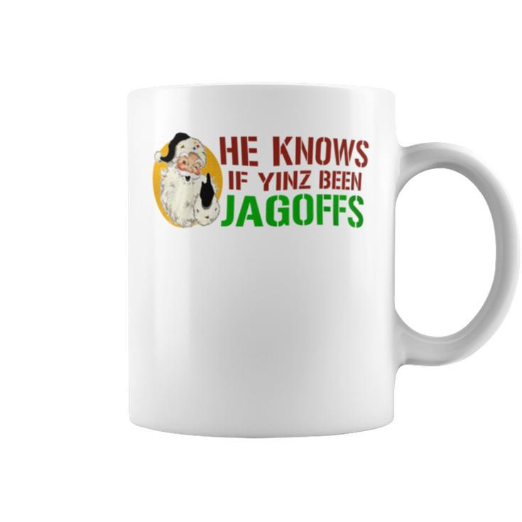 He Knows If Yinz Been Jagoffs Pittsburghese Santa Christmas Coffee Mug