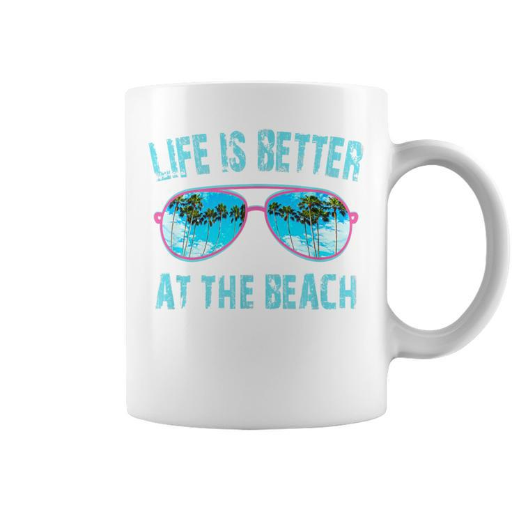 Life Is Better At The Beach Sunglasses With Palm Trees Coffee Mug