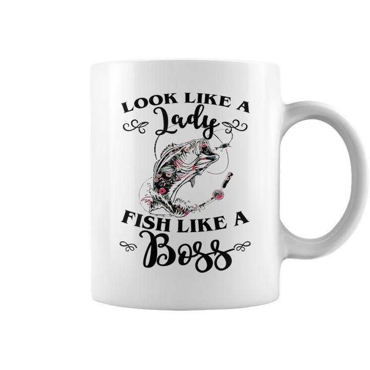 Look Like A Lady Fish Like A Boss Flower Fishing Women Coffee Mug