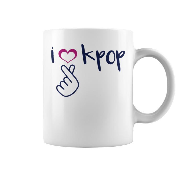 I Love K-Pop Finger Heart Hand Symbol Korean Music Fan Quote Coffee Mug