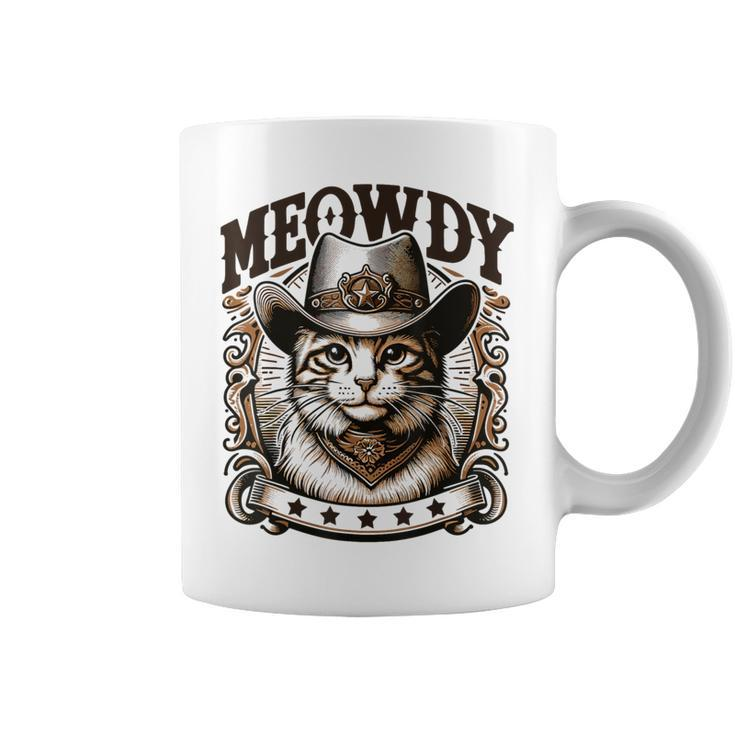 Meowdy Cat Wearing Cowboy Hat Vintage Western Country Coffee Mug
