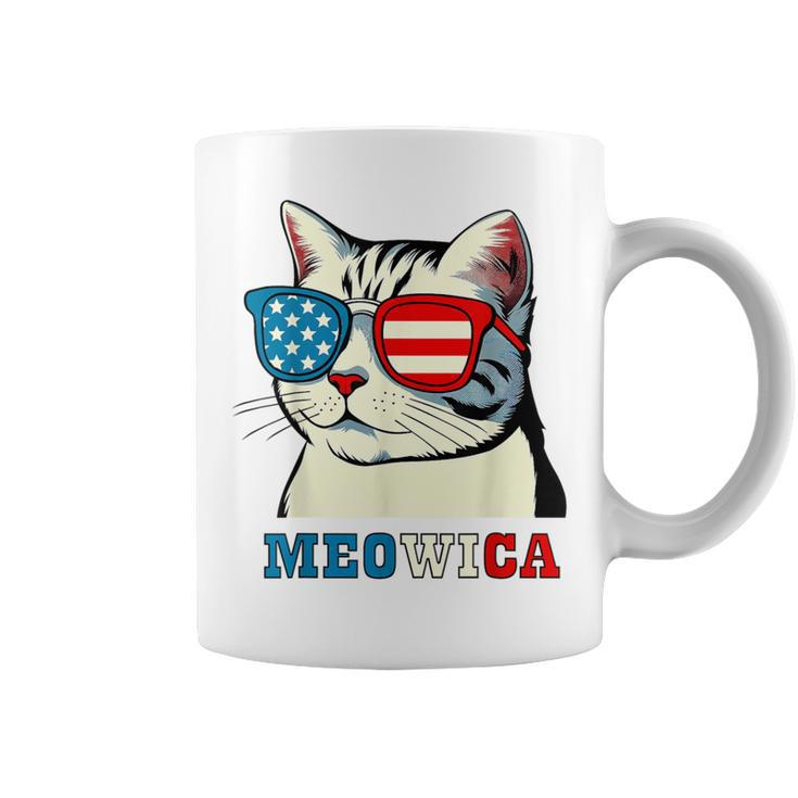 Meowica 4Th Of July Cat Sunglasses American Usa Flag Cat Coffee Mug