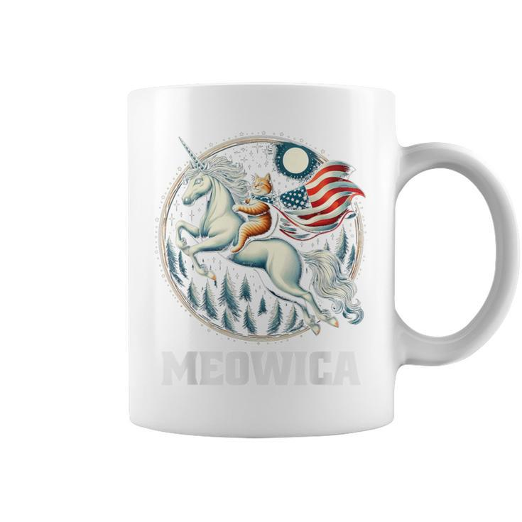 Meowica Cat Riding Unicorn Usa Flag 4Th Of July Patriotic Coffee Mug