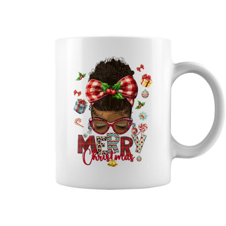 Merry Christmas Messy Bun Black African American Coffee Mug