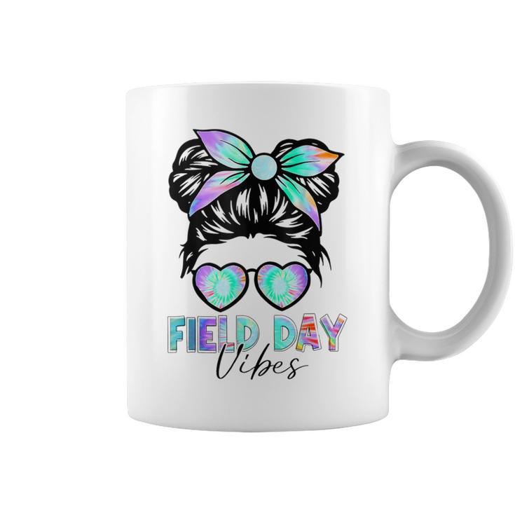 Messy Bun Field Day Vibes Tie Dye Last Day School Coffee Mug