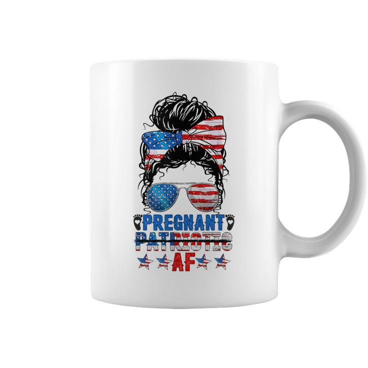 Messy Bun Pregnant Patriotic Af 4Th Of July Us Flag Women Coffee Mug