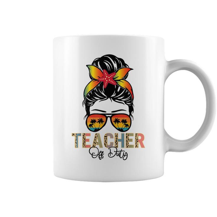 Messy Bun Teacher Off Duty Leopard Happy Last Day Of School Coffee Mug