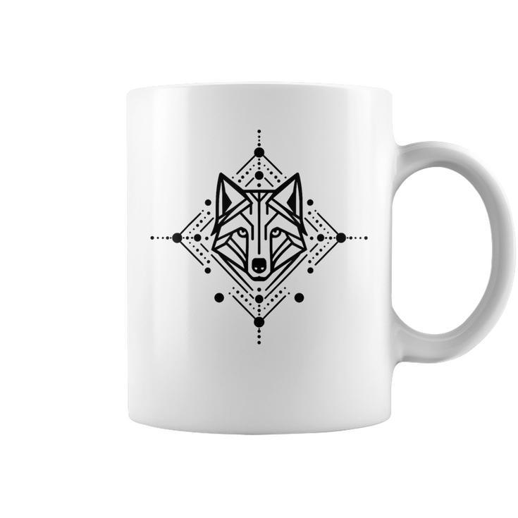Minimal Line And Shape Black Of A Wolf Geometric Coffee Mug