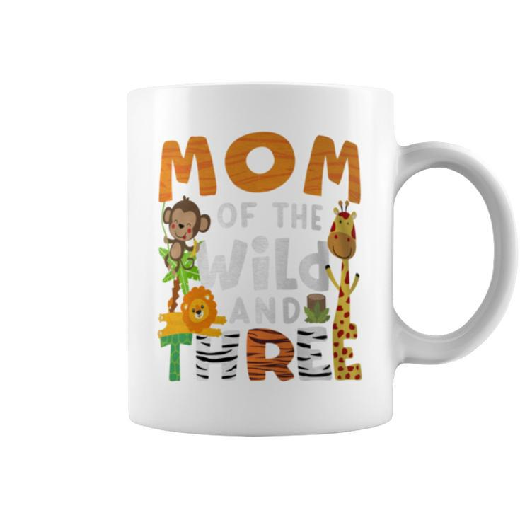 Mom Of The Wild And Three 3 Birthday Zoo Theme Safari Jungle Coffee Mug
