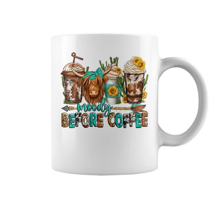 Moody Before Coffee Western Longhaired Cow Highland Cow Coffee Mug