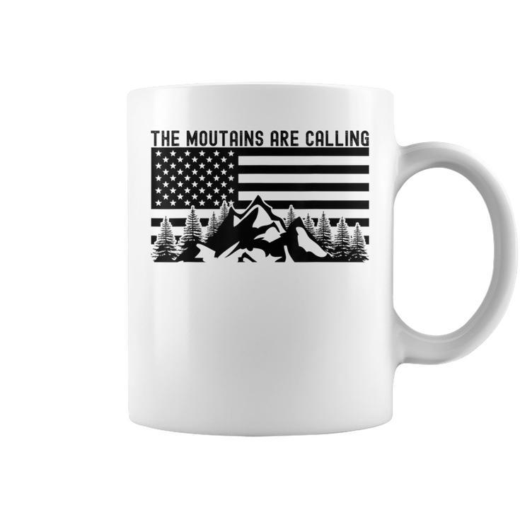 The Mountains Are Calling Trees American Flag Hiking Coffee Mug