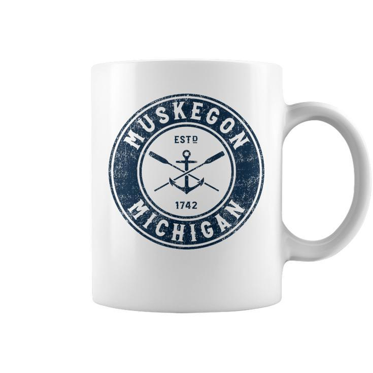 Muskegon Michigan Mi Vintage Boat Anchor & Oars Coffee Mug