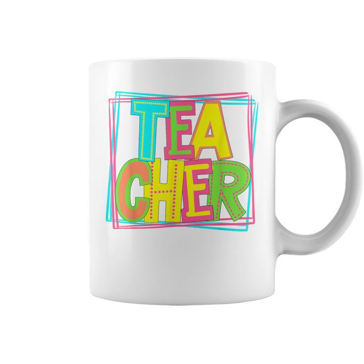 Neon Retro Teacher Cute Teacher Team New Teacher Back To Sch Coffee Mug