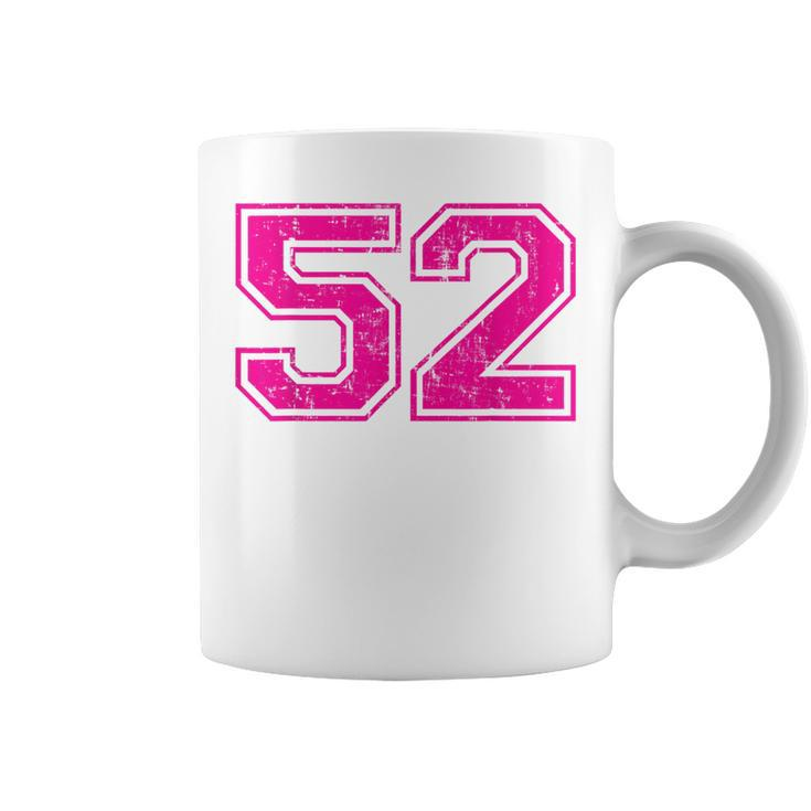 Number 52 Varsity Distressed Vintage Sport Team Player's Coffee Mug
