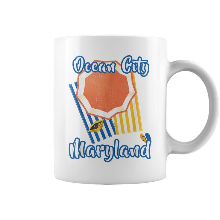 Ocean City Maryland Beach Striped Towel Umbrella Coffee Mug