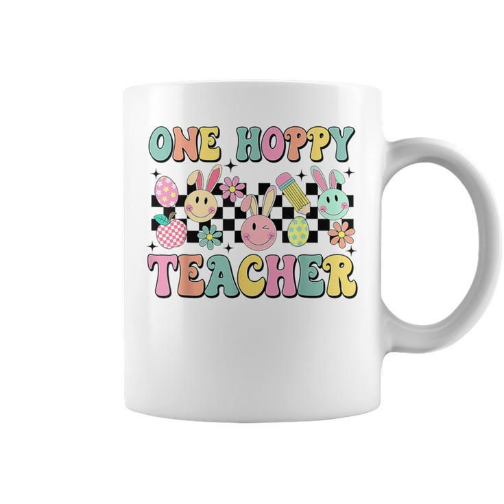 One Hoppy Teacher Bunny Easter Day Groovy Retro Boy Girl Coffee Mug