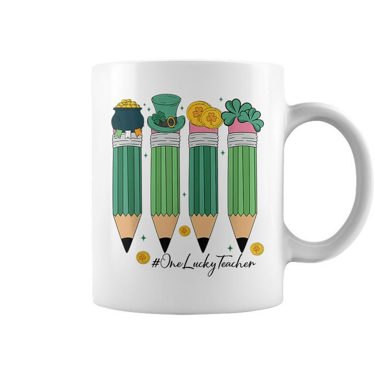 One Lucky Teacher Retro Pencils St Patrick's Day Shamrocks Coffee Mug