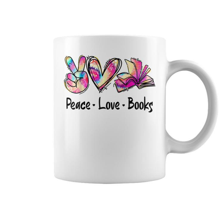 Peace Love Books Librarian Teacher Life Book Library Tie Dye Coffee Mug