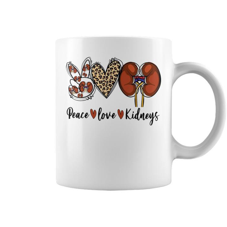 Peace Love Kidneys Leopard Dialysis Nurse Kidney Awareness Coffee Mug