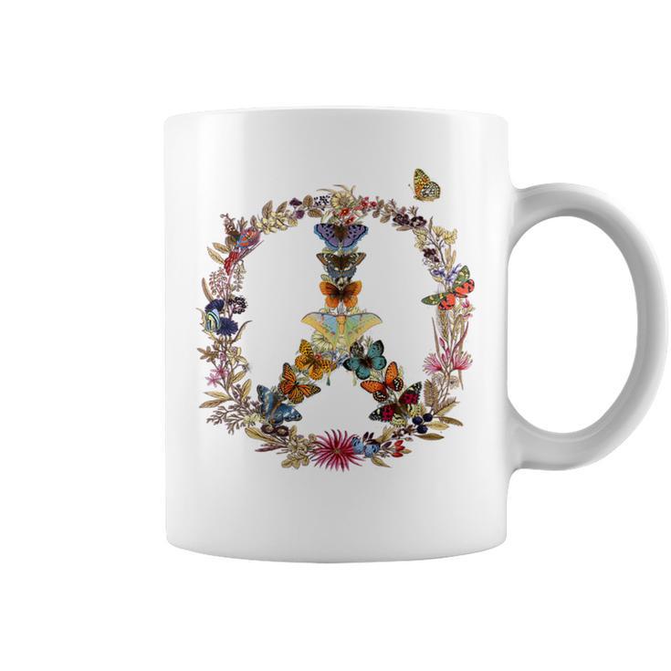 Peace Sign Butterflies Flowers 60'S 70S Retro Hippie Coffee Mug